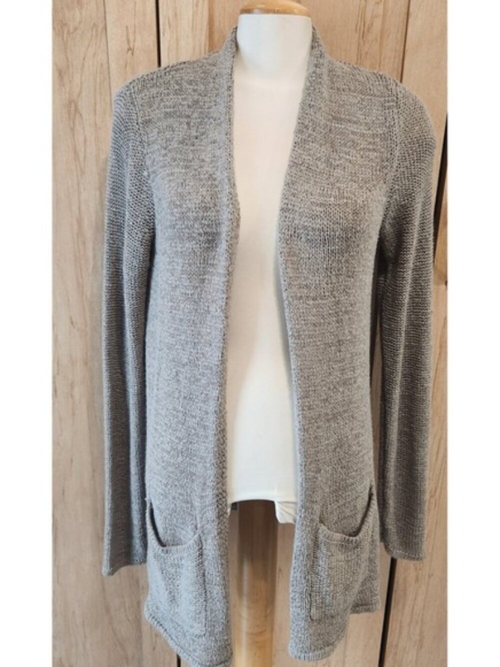Cyrus Grey Marl Open Front Cardigan Sweater Textured Knit Pockets Size Medium
